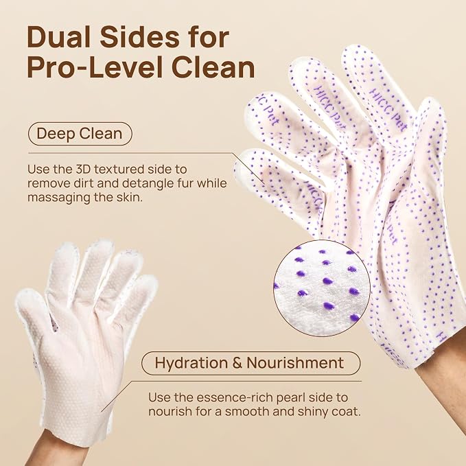HICC PET Dog Wipes Cleaning Deodorizing PRO for Dogs&Cats, Portable 6PCS Hypoallergenic Wipes, No-Rinse Pet Wipes, Extra Thick Dual-Textured Pet Glove Wipes for Paws, Face, Ears & Butt, Unscented