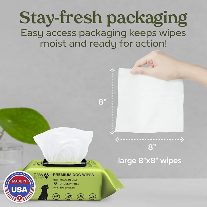 Pawfume Dog Wipes 2 x 100 Count, Pet Wipes – Hypoallergenic & Gentle Dog Wipes for Eyes, Face, Butt, and Paws – Cleaning & Deodorizing, Grooming Tear Stain Wipes for Puppy, Adult Dogs & Cats