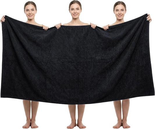 REDKISS Pack of 1 Jumbo Bath Sheet, 40 x 80 Inches Microfiber Oversized Bath Towel for Bathroom, Extra Large & Lightweight, Quick-Dry, Super Soft & Highly Absorbent, Perfect to Wrap Yourself In, Black
