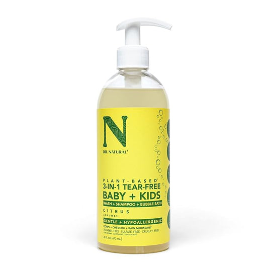 Dr. Natural 3-in-1 Tear-Free Baby Plus Kids Soap - Head-to-Toe Baby Soap and Shampoo - Sensitive Skin Moisturizing Body Wash - Citrus - 16 oz