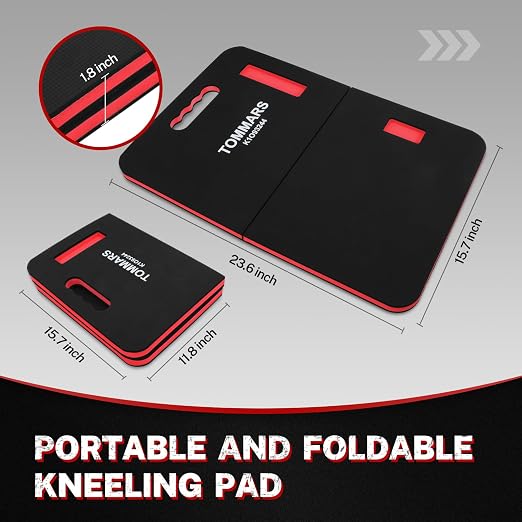 TOMMARS 0.9-Inch Thick Foldable Kneeling Pad, 23.6 x 15.7 Inches | High-Density PE Foam Knee Cushion with 2 Pockets, Double-Sided Nonslip Surface and Carry Handle for Gardening and Repairs