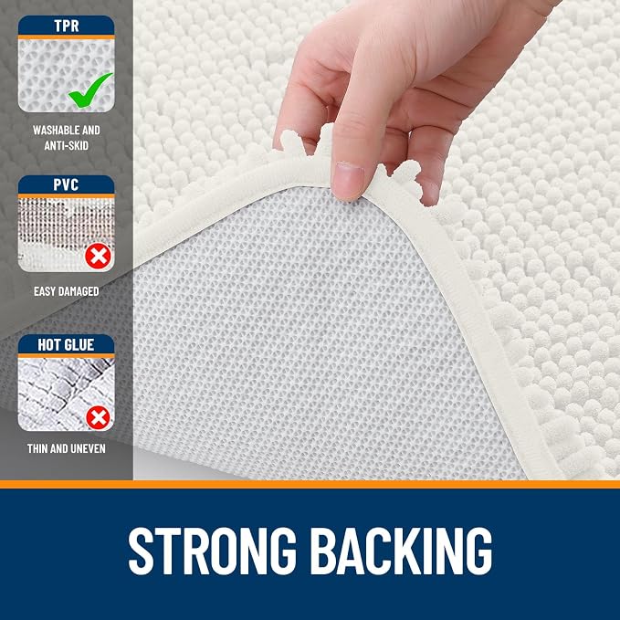 OLANLY Large Bathroom Rugs 40x32, Extra Soft Absorbent Chenille Bath Rugs, Rubber Backing Quick Dry, Machine Washable Bath Mats for Bathroom Floor, Tub and Shower, Home Decor Accessories, Ivory