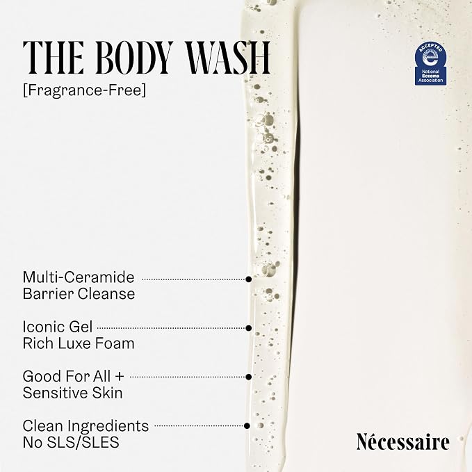 Nécessaire The Body Wash Fragrance-Free - Multi-Oil Shower Gel Body Wash for Women + Men. Non-Comedogenic + Hypoallergenic for Sensitive Skin with Niacinamide.. 250 ml / 8.4 fl oz