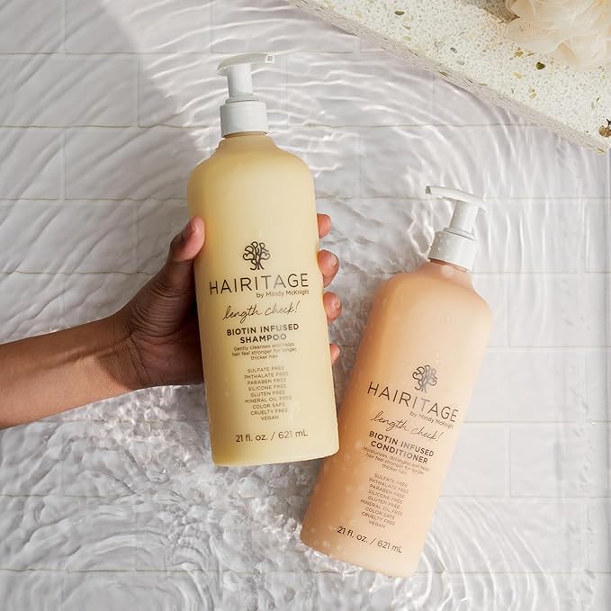 Hairitage Biotin Shampoo and Conditioner Set - Sulfate Free + Paraben Free, Color Safe, with Castor Oil for Anti-Frizz, Volume + Moisture for Women, Hydrating Repair Shampoo Conditioner