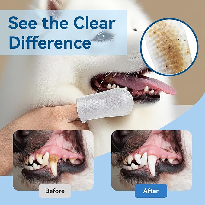 Dog Dental Wipes for Teeth Cleaning 50 Count, Unscented Pet Finger Toothbrush Alternative for Cats and Puppies, No-Rinse Breath Freshener with Coconut Oil