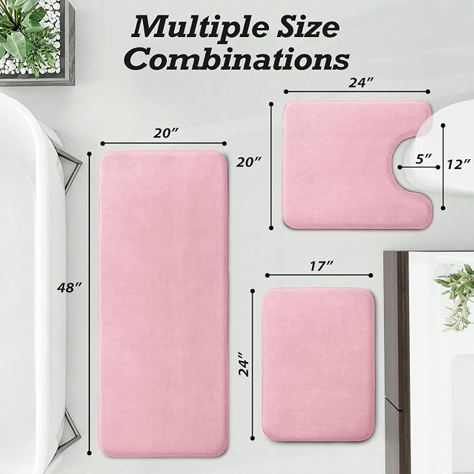 HUXMEYSON Bathroom Rugs Sets 3 Piece, Non-Slip & Quick Dry Bath Mat Set, Ultra Soft Velvet Bath Rugs for Bathroom, Toilet and Shower Floor, Rose Pink