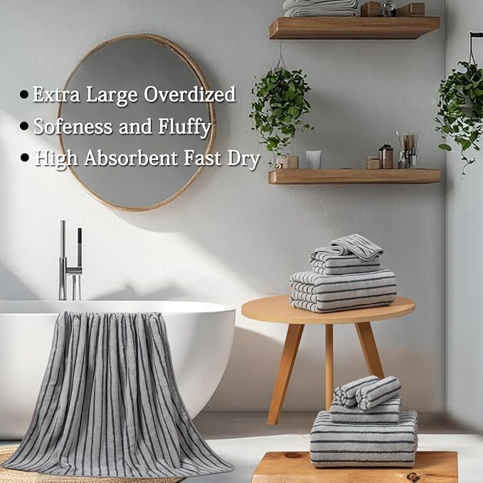 Mistyrose Bath Towels,4 Pack Dark Grey 35"x70" Large Bath Towel Microfiber Absorbent XL Bath Sheets Super Soft Towels for Bathroom Quick Dry Oversized Shower Towels for Family Hotel Spa Gym