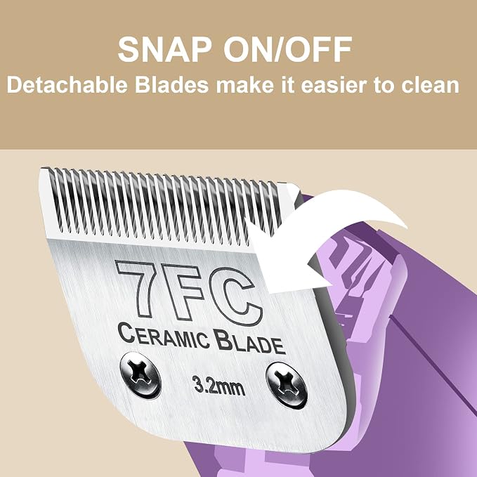 7FC Detachable Dog Blades Compatible with Andis/Oster A5 Grooming | Compatible with wahl km10 dog clipper,Cut Length 1/8"(3.2mm),Made of Ceramic Blade & Stainless Steel Blade