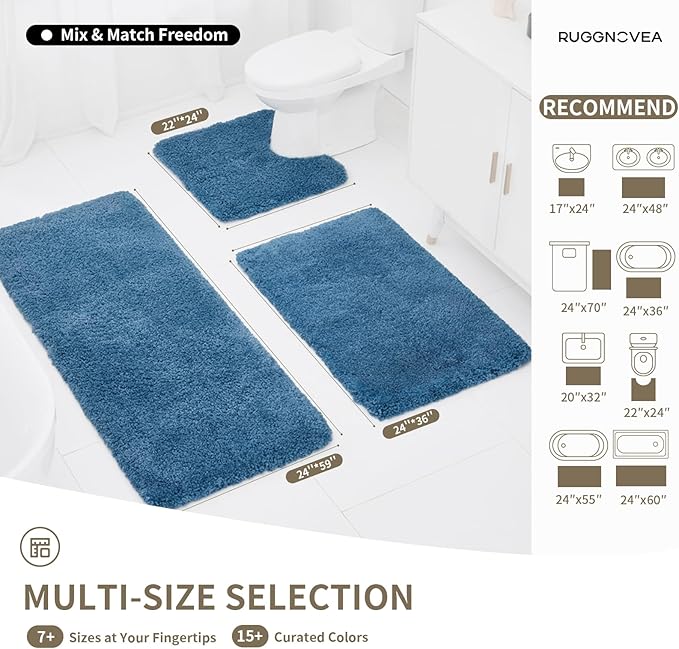 Toilet Rugs U Shaped Washable, 24x22 Contour Bath Rugs for Toilet, Luxury Ultra Soft Microfiber U-Shaped Toilet Rug, Non Slip Absorbent Machine Washable Bathroom Mat for Toilet, Blue