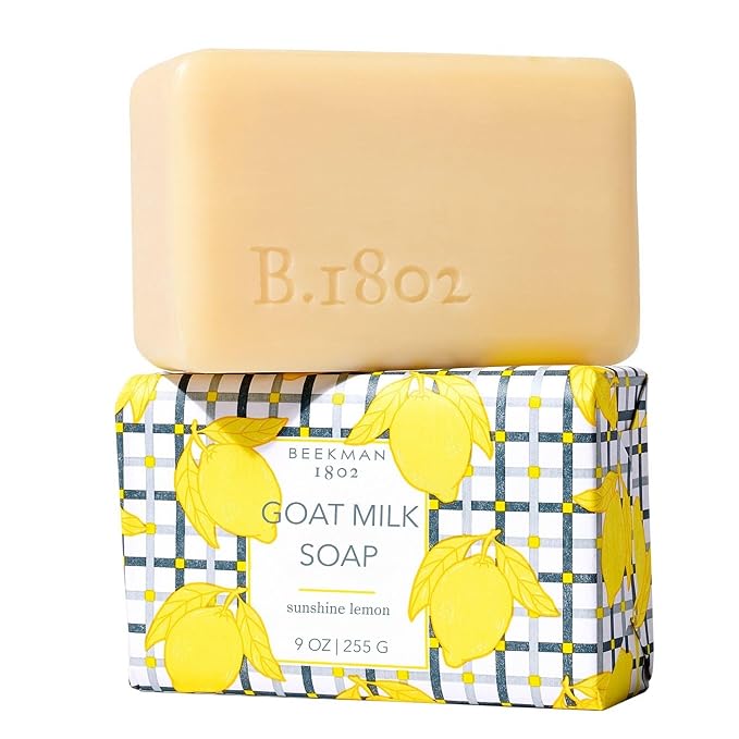 Beekman 1802 Goat Milk Soap – Moisturizing Hand & Body Soap Bar with Shea Butter & Botanical Oils, Triple-Milled, Non-Drying, Made for Sensitive Skin, Sunshine Lemon 9 oz