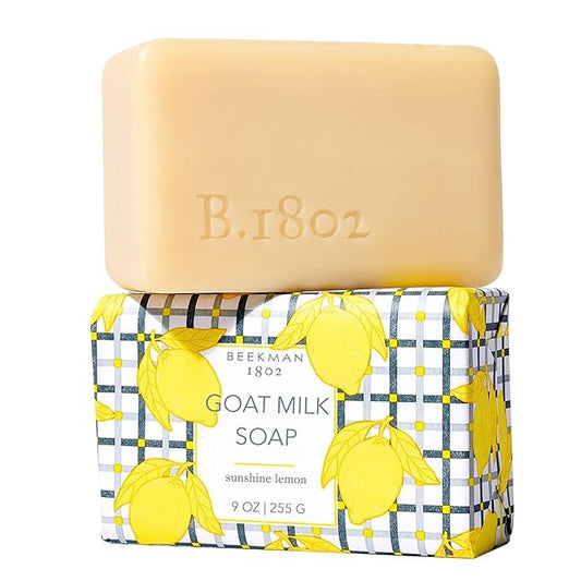 Beekman 1802 Goat Milk Soap – Moisturizing Hand & Body Soap Bar with Shea Butter & Botanical Oils, Triple-Milled, Non-Drying, Made for Sensitive Skin, Sunshine Lemon 9 oz