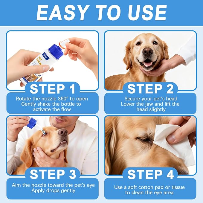 Tear Stain Remover & Eye Cleaner for Dogs & Cats – Hyaluronic Acid, Vitamin B6 & Green Tea Extract, Soothes Dry, Red & Itchy Eyes, Gentle Daily Eye Care