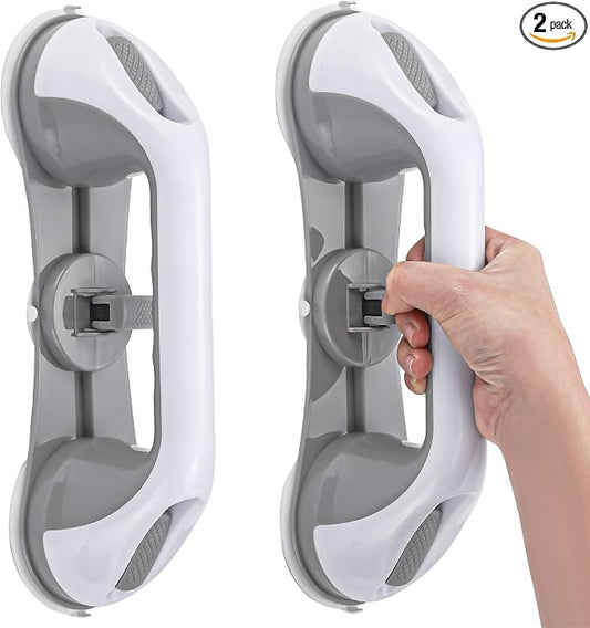 Strong Suction Grab Bars for Shower and Bathroom with 3 Suction Cups, Heavy Duty Safety Handles for Elderly and Seniors – No Drill Removable 2 Pack, Waterproof Non-Slip Bath Handr