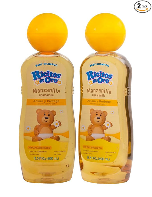 Ricitos de Oro, Baby Shampoo Cleansing and Lightening Baby Shampoo with Chamomile, Paraben Free, Hypoallergenic 2-Pack of 13.5 FL Oz Each, 2 Bottles