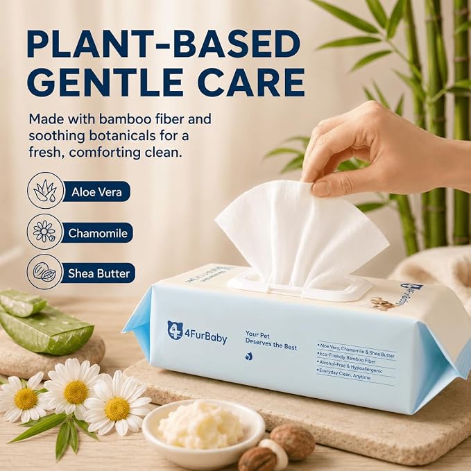 8" x 8" Dog Wipes for Paws and Butt, Unscented, 400 Count | Hypoallergenic and hydrating pet grooming wipes for dogs, cats, and daily care.