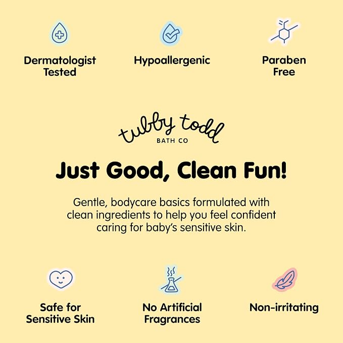 TUBBY TODD Hair + Body Wash - Baby Shampoo and Body Wash - Gentle, Natural Baby Wash for Newborns, Babies, and Toddlers - Non-Toxic and Hypoallergenic - Fragrance-Free, 2 Pack, 8.5oz & 25oz