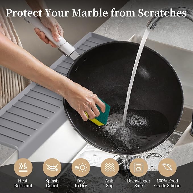 Sink Edge Protector with Suction Cup, 24" x 4", Silicone Sink Splash Guard for Kitchen & Bathroom, Protect Countertop from Scratches, Stains, for Stainless Steel Granite Quartz