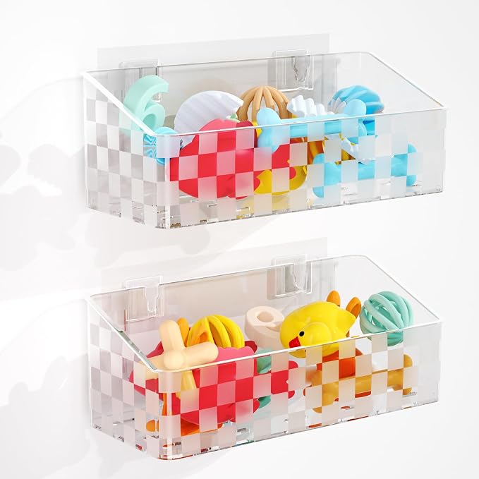 Natheeph Bath Toy Storage Holder Clear Bathtub Toy Storage Organizer, 2pack | Quick-Dry Bath Toy Holder for Tub, Bathroom, Large-Capacity Holder Organizer for Shower Toy, Shower Gel & Bathroom Essentials