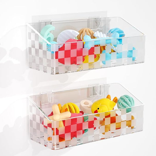 Natheeph Bath Toy Storage Holder Clear Bathtub Toy Storage Organizer, 2pack | Quick-Dry Bath Toy Holder for Tub, Bathroom, Large-Capacity Holder Organizer for Shower Toy, Shower Gel & Bathroom Essentials