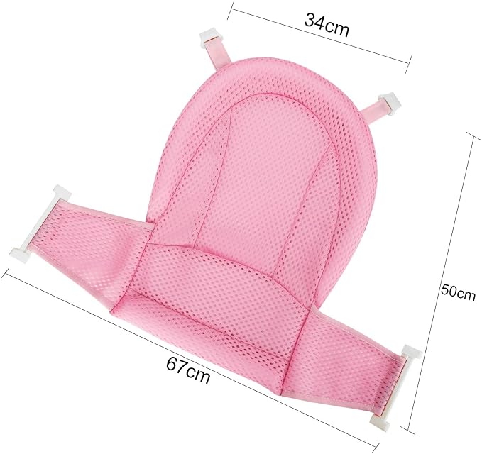 Infant Bath Pad Newborn Bathtub Sling Shower Mesh Cushion Pillow Non-Slip Bath Support Seat Net with 4 Adjustable Safety Belt Buckles Quick Drying Bathing Mat Cradle Hammock for 0-12 Months Toddlers