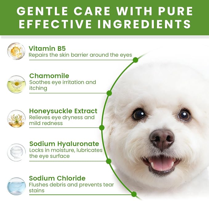 Dog Eye Drops for Allergies & Itching - Relief for Dry Red Eyes, Tear Stain & Discharge, Pet Eye Wash for Dogs & Cats - Gentle Sting-Free Pet Eye Cleaner, 4.2 fl oz