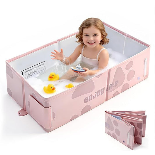 Toddler Bath Tub for Shower, Foldable Baby Bathtub, Portable Kids Bathtub & Collapsible Bathtub for Toddlers 1-8, Infant Newborn, Travel Baby Bath, Bañera para Bebé, Pink