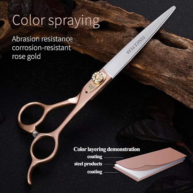 8'' Dog Straight Scissors for Grooming 440C Stainless Steel Rose Gold Professional Pet Trimming Scissors Sharp Blades Cutting for Dogs and Cats Shears