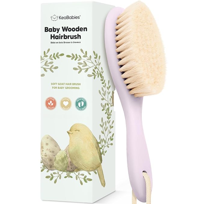 Wooden Baby Hair Brush for Toddler, Infant Cradle Cap (Thistle, Regular) | Soft Goat Bristles Brush for Newborn Girl, Boy Hair, Scalp, Styling, Gentle Grooming, Baby Comb, Baby Bath Essentials
