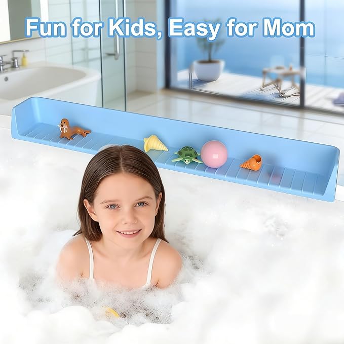 Bathtub Splash Guard,Silicone Splash Guard Play Shelf Bathtub Topper for Kids with Strong Suction Cups,Toy Holder,Toddler Bathroom Essentials