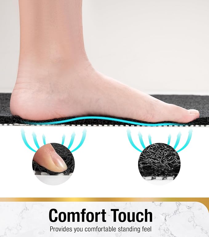 HITSLAM Shower Mat, 32 x 24 Inch Non Slip Bath Mat for Tub, Soft PVC Loofah Bathtub Mats with Drain Holes, Quick Drying Bathroom Stall Floor Mat, Bathroom Accessories Without Suction Cup, Black