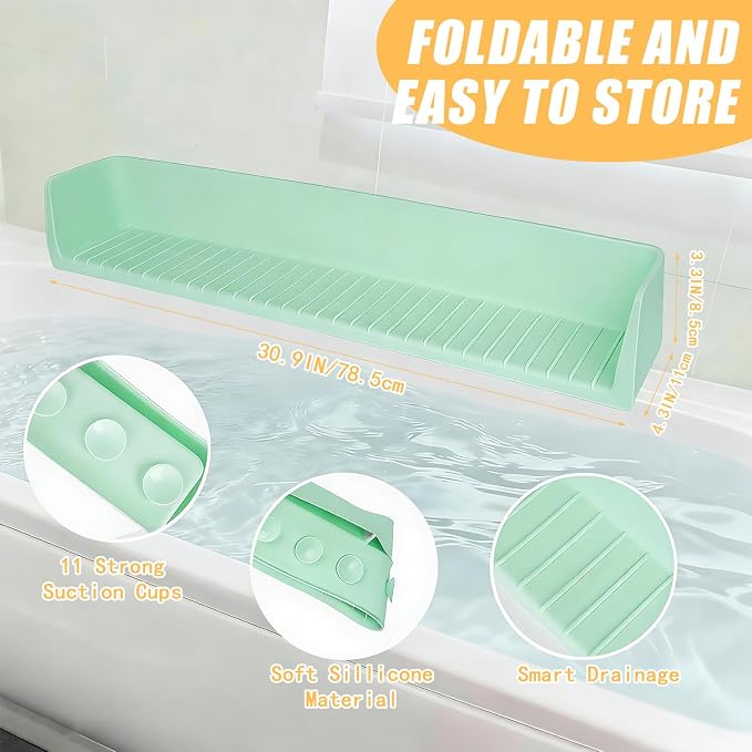 Bathtub Splash Guard - Silicone Bath Splash Protector with Strong Suction Cups, Prevents Water Spills in Bathroom, Easy to Install (Green)