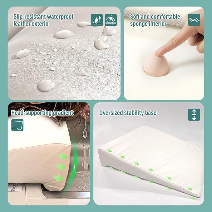 Wibeelee Hair Washing Station for Kids Waterproof Shampoo Foam Mat with Ergonomic Design Non Slip Bath Pillow Sink Soft Neck Support for Easy Hair Wash(White)