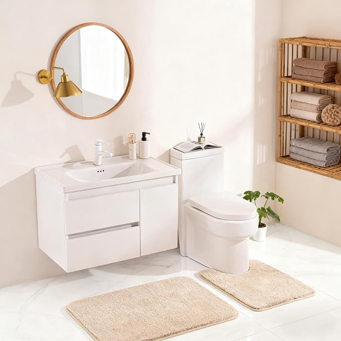 Exclusivo Mezcla Toilet Rugs U-Shaped 20x24, Extra Soft Non Slip Absorbent Microfiber Bath Rugs, Machine Washable Quick Dry Bath Mats for Toilet, Solid Camel