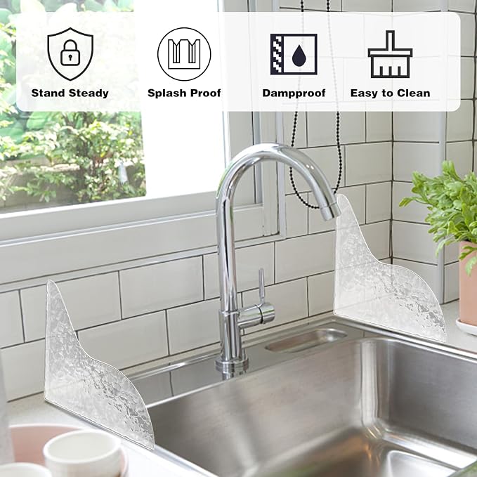 CANIPHA 2Pcs Shower Splash Guard, Self- Adhesive Shower Water Splash Guard Drip Blocker, Clear Bathtub Water Splash Guard for Tub, Acrylic Shower Curtain Bathtub Corner Splash Guard for Bathtub