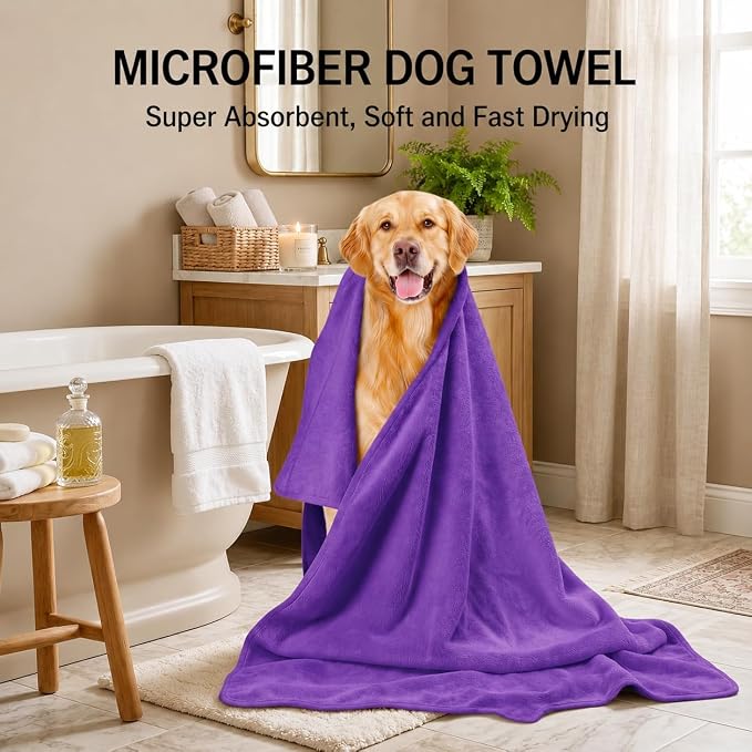 2 Pcs Microfiber Dog Towels for Drying Dogs Large, 55 X 27 Inch (white) | Super Absorbent and Soft, For Large, Medium or Small Dogs and Cats, After Bathing, Swimming, Rain, Grooming