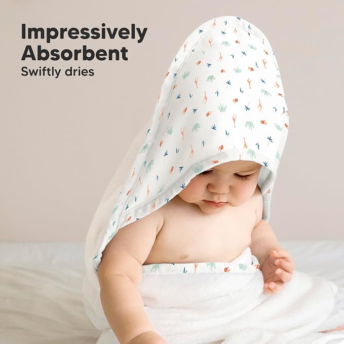 KeaBabies Hooded Baby Towel for Newborn, Baby Bath Towels(Wildscape, 35x35) | Viscose Derived from Bamboo, Large Baby Towels with Hood, Boys, Girls, Toddler, Soft Absorbent Baby Bath Essentials