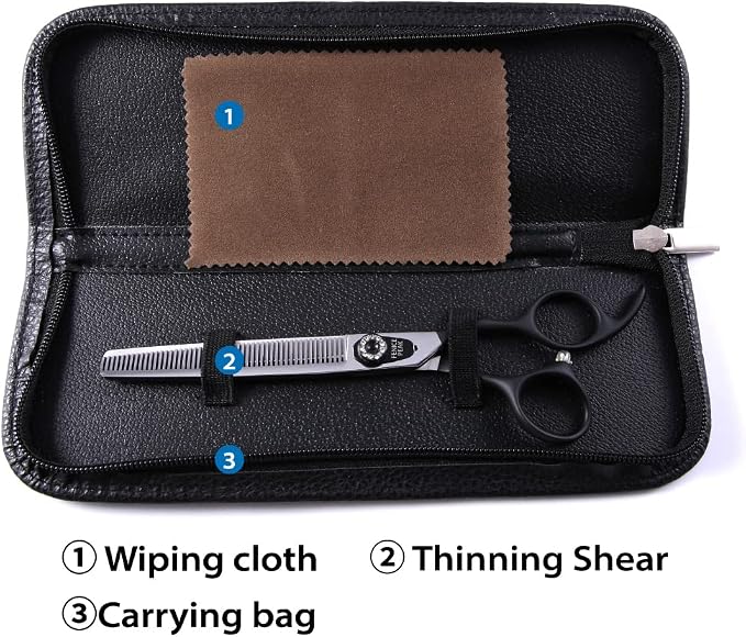 7.0'' Dog Thinning Scissors For Grooming 440C Stainless Steel Black Non-Slip Handle Sharp Blades Professional Pet Trimming Scissors for Cats Thinning Rate 35%