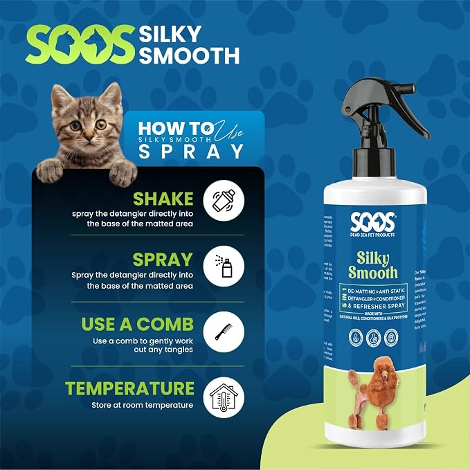 Soos Pet Silky Smooth 5-in-1 Leave-On Conditioning Spray for Dog & Cat | Moisturizing, Anti-Itch, Softens Coat, Natural Ingredients | Pet Grooming Essentials - 500ml