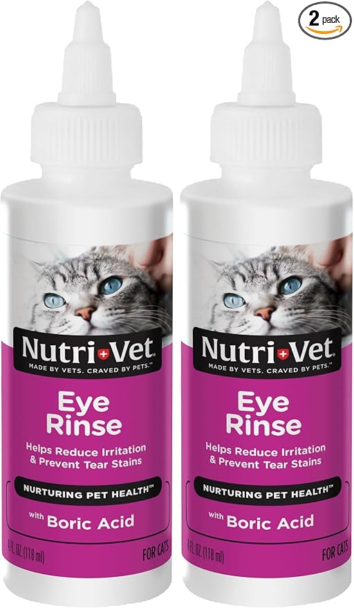 Nutri-Vet Cat Eye Rinse,Sterile Solution Gently Cleanses Eyes &Surrounding Tissue,Removes Debris Pollen and Mucus,Relieves Irritation,Helps Reduce TearStains,Sensitive Ophthalmic Flush,4oz,(Pack of 2)