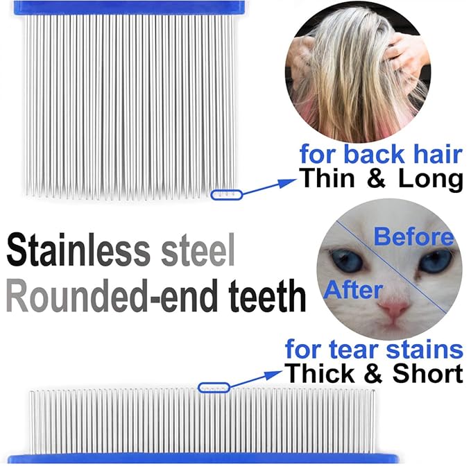 Flea Comb with Rounded Metal Teeth Durable Pet Tear Stain Remover Combs