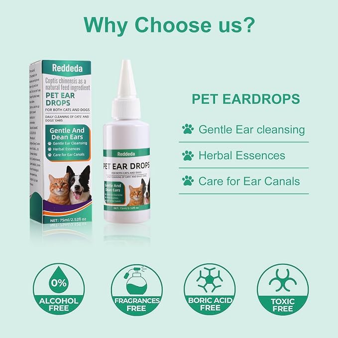 Dog & Cat Ear Drops with Hydrocortisone 1% – Ear Infection & Yeast Relief, Itchy Ear Cleaner for Pets