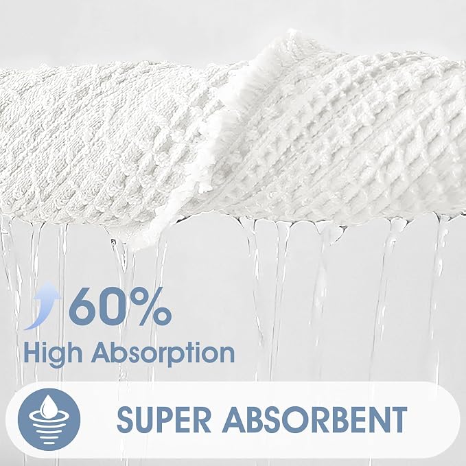 Upgraded Waffle Bath Mat Set 2 Piece White, Super Absorbent Non-Slip Quick Dry Bathroom Rugs with Tassels, Machine Washable Ultra Soft Boho Bath Rugs for Floor, Toilet Mats Boho Farmhouse Decor