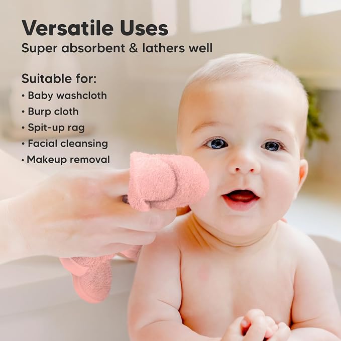 6-Pack Baby Washcloths, Soft Absorbent Washcloths for Face, Body (Blush Pink) | Viscose from Bamboo Washcloths, Baby Towels, Newborn, Kids, Toddlers, Infant, Gentle on Sensitive Skin, 10x10, Reusable
