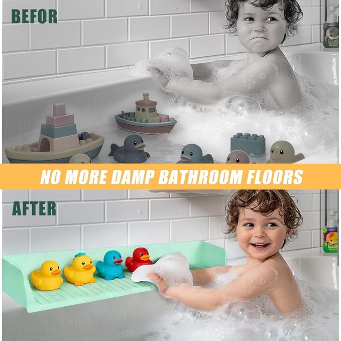 Bathtub Splash Guard - Silicone Bath Splash Protector with Strong Suction Cups, Prevents Water Spills in Bathroom, Easy to Install (Green)
