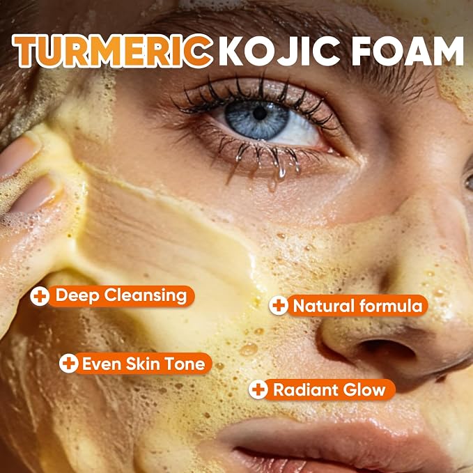 3Pcs Turmeric Wash Set-Turmeric Face Wash with Brush, 3 Turmeric Kojic Acid Soap Bars, 3 Foaming Nets, Deep Cleansing for Face & Body Cleanser