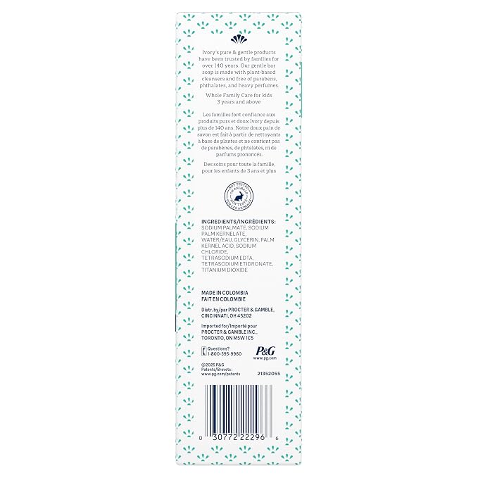 Ivory Sensitive Bar Soap, Designed for Whole Family, Fragrance Free, 99.44% Pure Formula, Plant-Based Cleanser, Made Without Heavy Perfume, Parabens, Phthalates, For All Skin Types, 3.17 oz (10 Count)