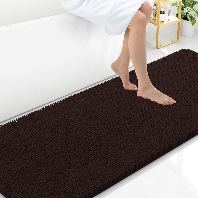 Arotive Bathroom Rugs 70x24, Extra Soft Absorbent Shaggy Chenille Bath Rugs, Machine Washable Rubber Backing Bath Mats for Bathroom Floor Tub and Shower, Home Decor Accessories, Brown