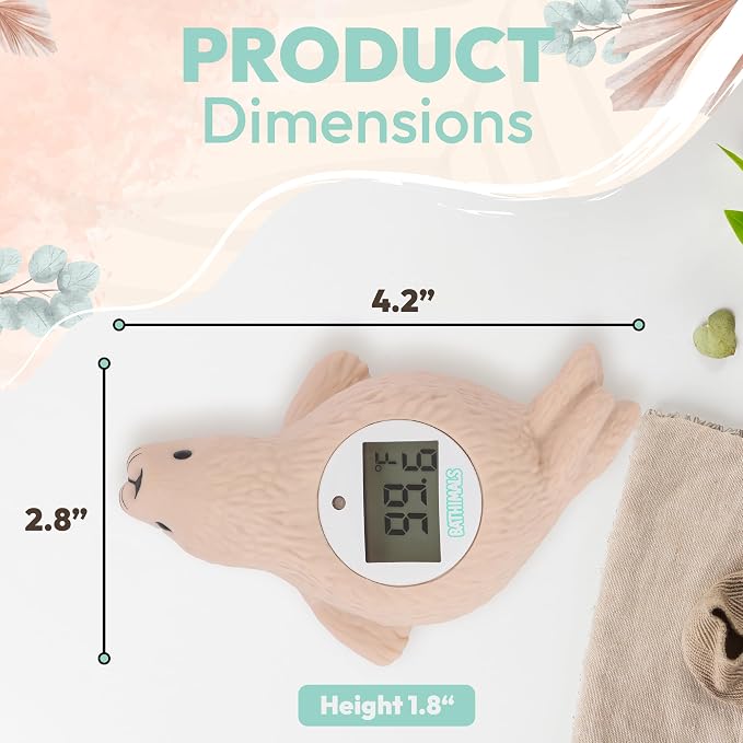Baby Bath Thermometer | Baby Bath Toys | Adorable Seal Design | Safe Baby Thermometer for Infants | Newborn Essentials | ℉/℃ | Beige