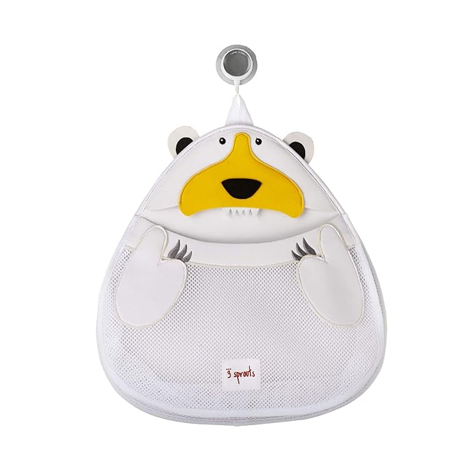 3 Sprouts Hanging Bath Toy Holder for Bathtub - Storage Caddy with Baby Organizer - Shower & Bath Tub Toy Storage Basket, Polar Bear