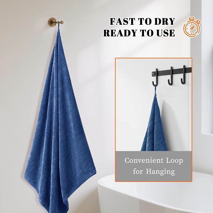 Bath Towels Set of 4 Extra Large 35 x 70 Inches,Luxury Thick High Absorbent and Quick Dry Bath Sheet,Ultra Soft Microfiber,Bathroom,Beach,Yoga,Sport,SPA,Fitness (Navy Blue)
